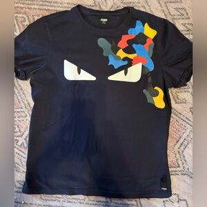 Fendi Unisex Black Monster Eyes Tee with Multicolor Abstract Design